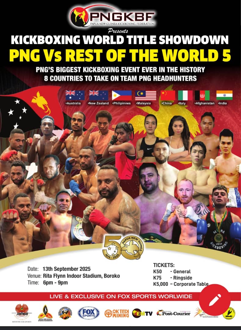 Poster for Kickboxing World Title Showdown PNG vs Rest of the World 5 at Rita Flynn Indoor Stadium