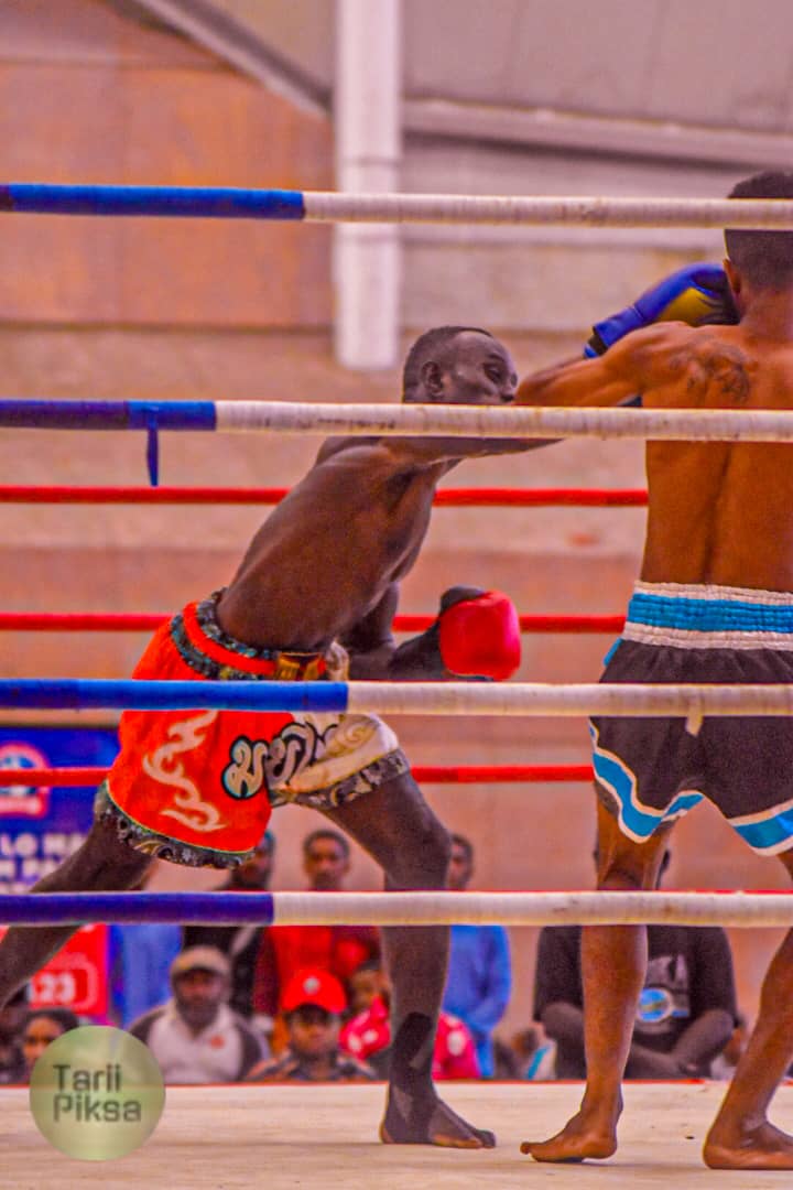 Two amateur kickboxers competing at a PNGKBF sanctioned tournament
